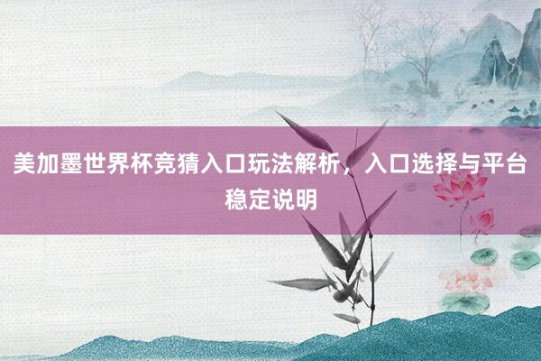 美加墨世界杯竞猜入口玩法解析，入口选择与平台稳定说明